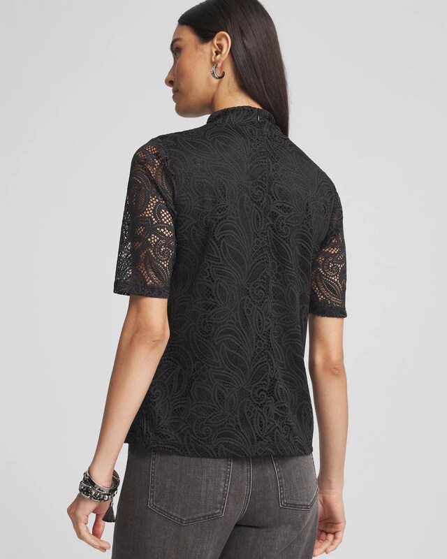 Lace Mock-Neck Short Sleeve Tee - image 3